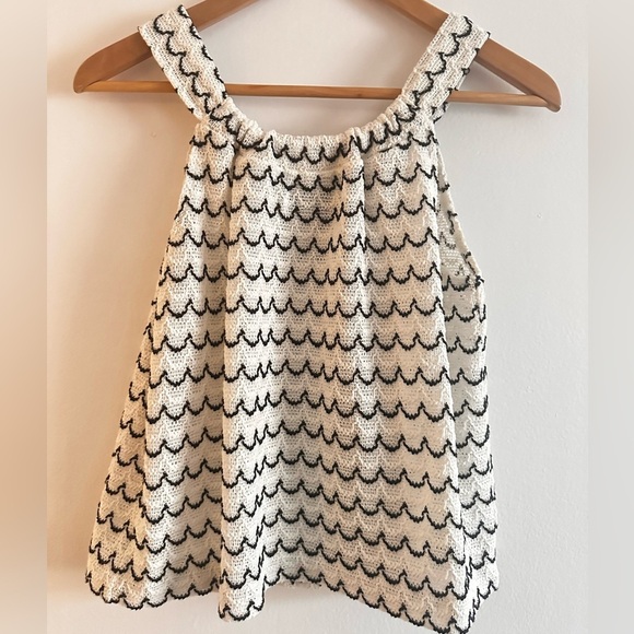 Black and White Tie Front Tank Top with Relaxed Fit - Picture 5 of 5